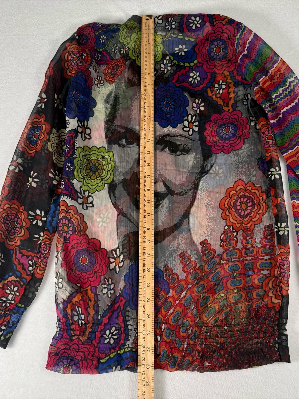 Desigual Floral Sheer Blouse Womens Size M Multicolor Chiffon Boho Graphic Art - Picture 12 of 13
